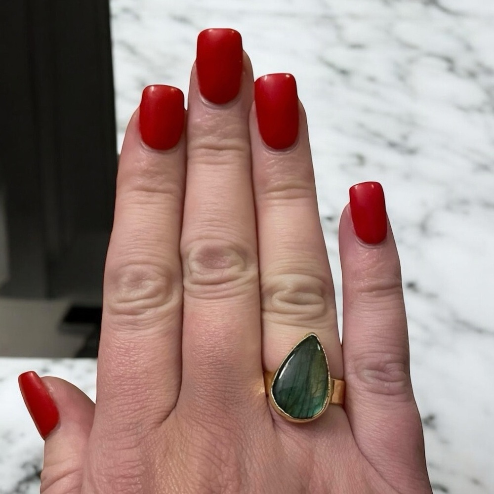 24K Gold Labradorite Ring Size 6-.6.5 Adjustable